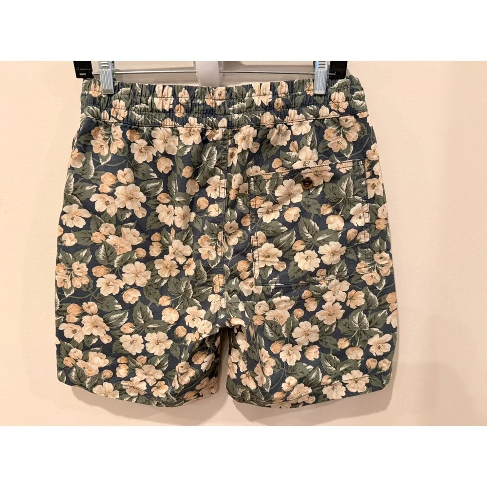 J Crew Mens Dock Shorts Small Navy Blue Floral Print Cotton Drawstring 6